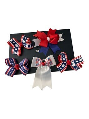 Brand New Five Patriotic Handcrafted USA Flag Stars & Stripes Pony Tail Bows
